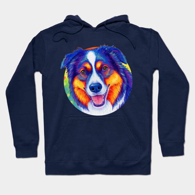 Rainbow Tricolor Australian Shepherd Dog Hoodie by rebeccawangart